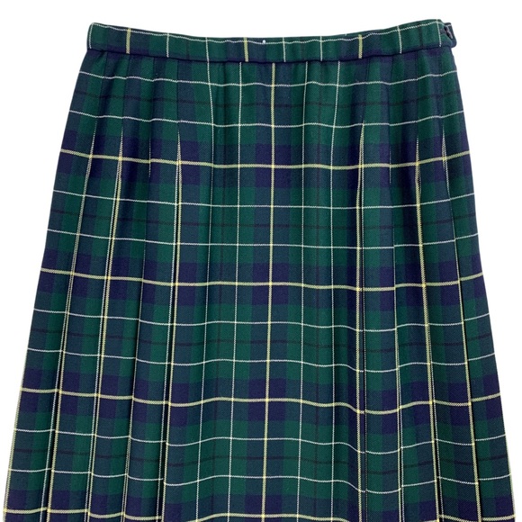 Vintage Pendleton Green Plaid Pleated Skirt with Flat Front Panel - Picture 3 of 11